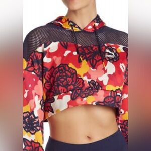 Puma Women's Bold Floral Crop Top - Red and Yellow with Hood